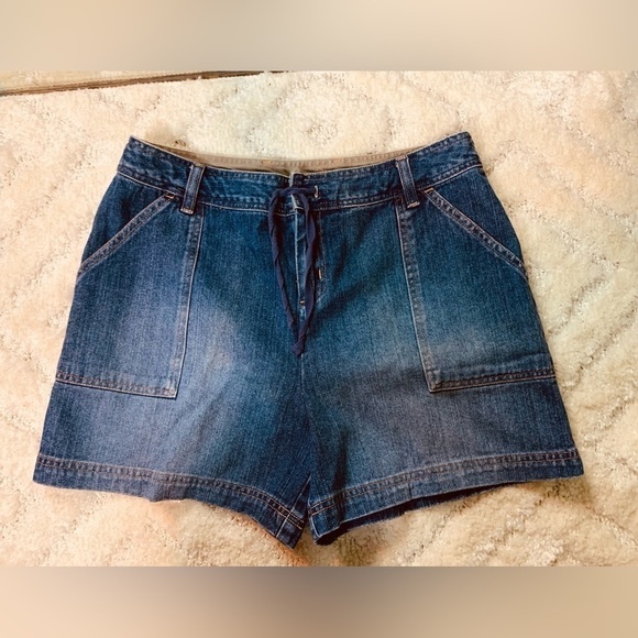 Ruff Hewn 12 Jean Shorts tie waist blue pockets - Picture 2 of 12